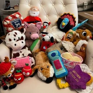 A box of 20 dog toys!